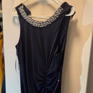 MSK One Shoulder Navy Dress with Embellished Neckline